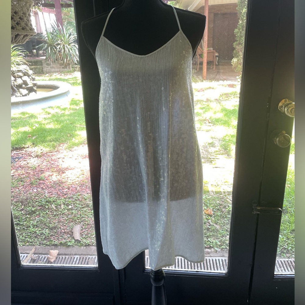 Shimmering pale blue sequin sexy Slip Dress racerback